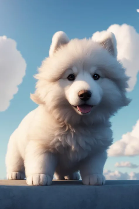 a fluffy cloud dog,surreal,realistic cloud dog animal,simple background,masterpeice,Unreal Render,8k,cloudhair,