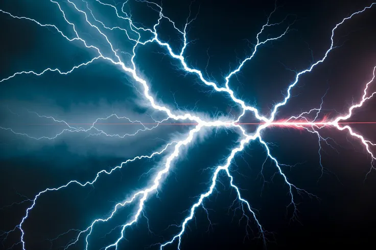 Delve into the abstract shapes of a lightning strike, electricity branching out in jagged patterns,