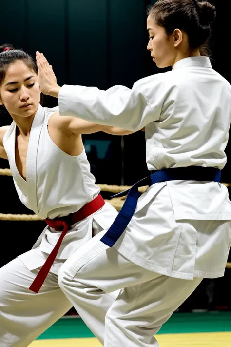 Capture the intricate movements of a skilled martial artist, their body a symphony of power and grace as they perform a flawless kata,