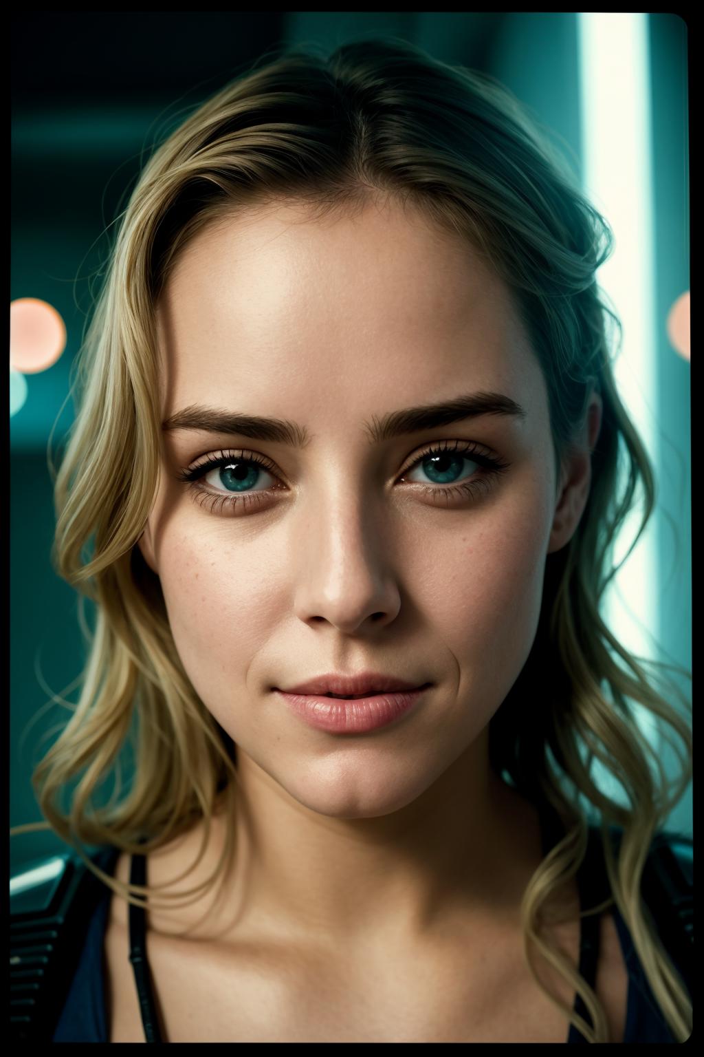 A close up of a woman with a black top and a black jacket - SeaArt AI