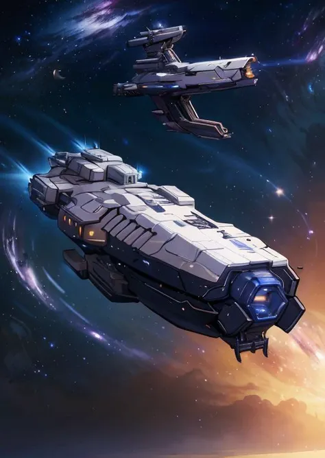 (Realistic:1.5) (masterpiece) machinery, cloud, sky, starry sky, simple background, holding gun, solo, spacecraft, galaxy, military, rain, cityscape, desert, ship, moon, no humans, artist name, gradient background, weapon, space, <lora:EdobSpaceShip01_v1.0:0.8>