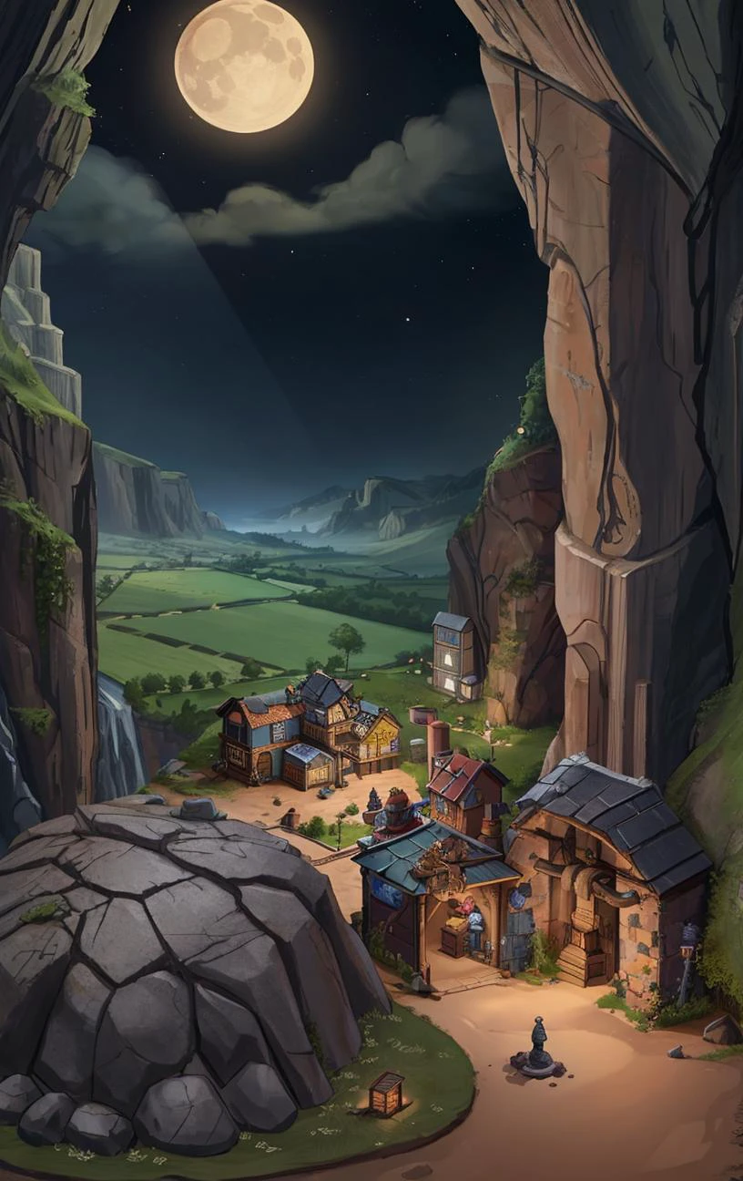 mini\(ttp\), rural landscape cavern,alternate history,nighttime wonder, miniature landscape <lora:miniature_V1:1@0,.5@.4>