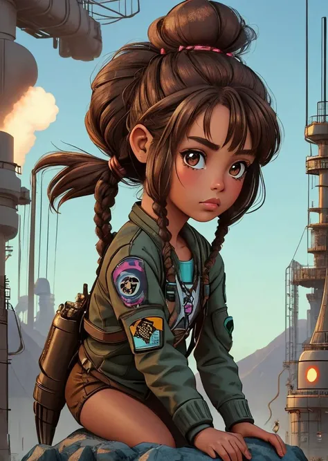 native american girl, Brown-haired head, bounce, Curiosity <lora:nuclearpunk-style-darquelilly-v1:1> nuclearpunk,