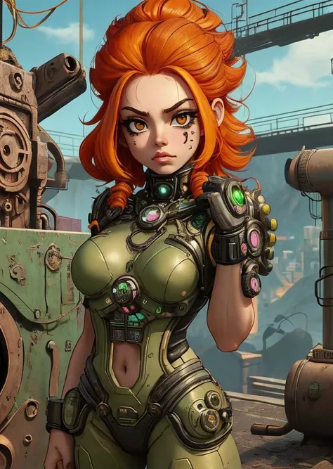 hispanic girl, Ginger head, crushes, Fear <lora:nuclearpunk-style-darquelilly-v1:1> nuclearpunk,