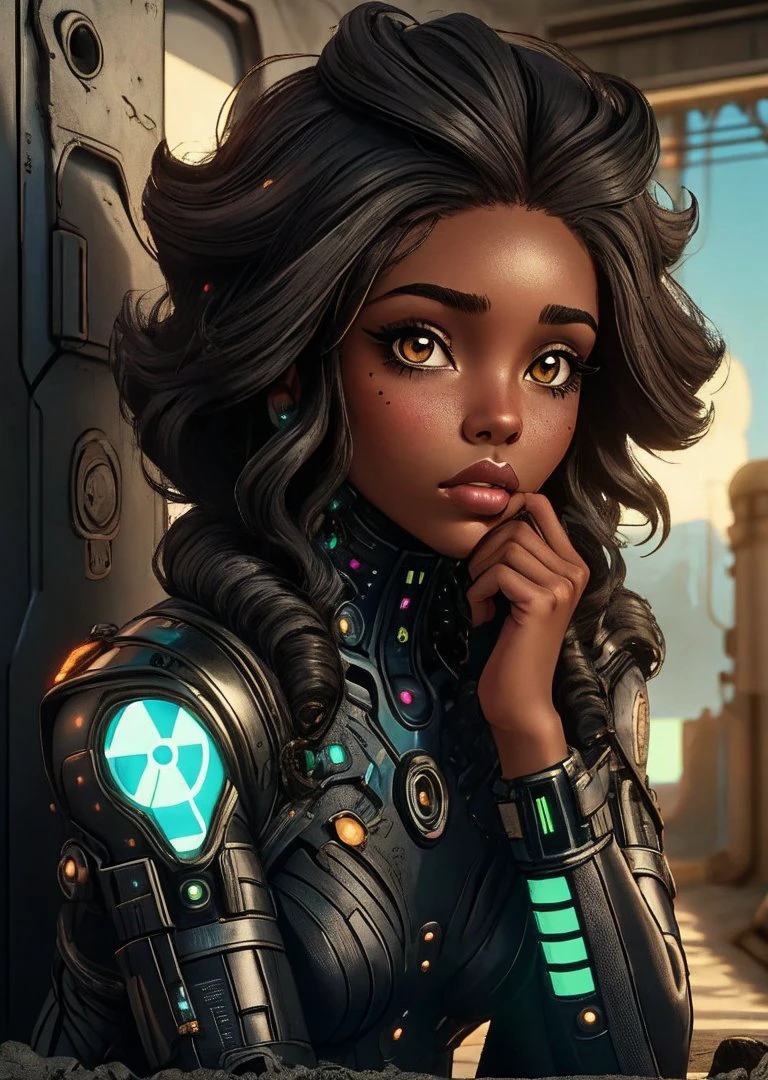 black girl, Brunette head, lies, Tenderness <lora:nuclearpunk-style-darquelilly-v1:1> nuclearpunk,