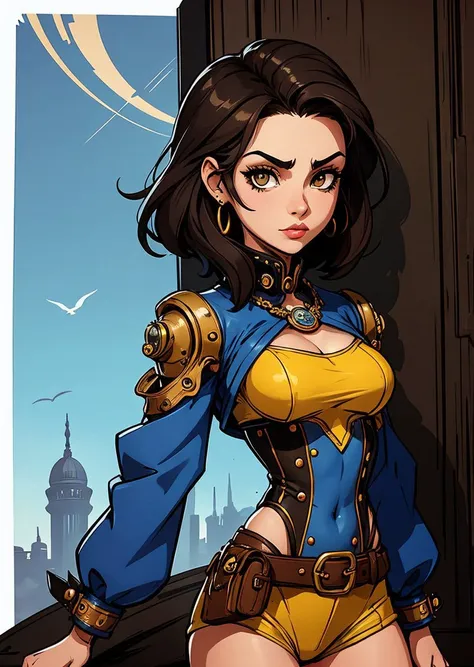 middle eastern girl, Brunette head, costs, Melancholy Fantz cartoon (creature:0.5)|(tiger:0.5) design, ultra detailed, random colors, steampunk, and punk costume, <lora:Small_Mostersv2:0.4> <lora:Creature_Design2_V1:0.5>