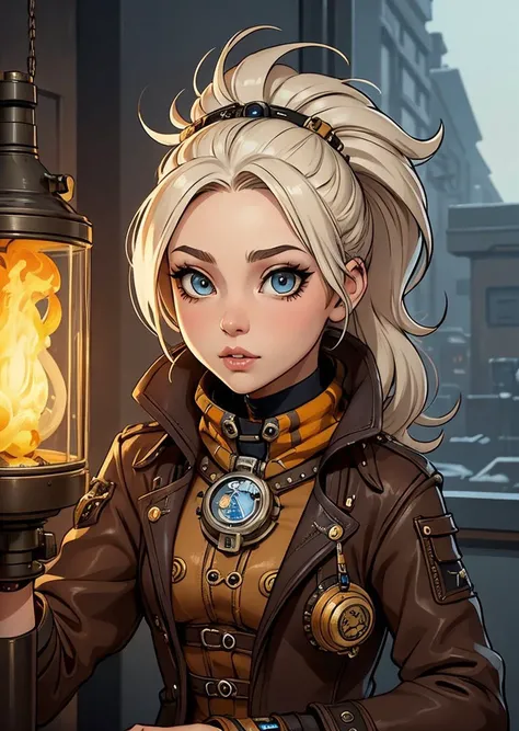 nordic girl, Light brown head, singing, Fear Fantz cartoon (creature:0.5)|(tiger:0.5) design, ultra detailed, random colors, steampunk, and punk costume, <lora:Small_Mostersv2:0.4> <lora:Creature_Design2_V1:0.5>