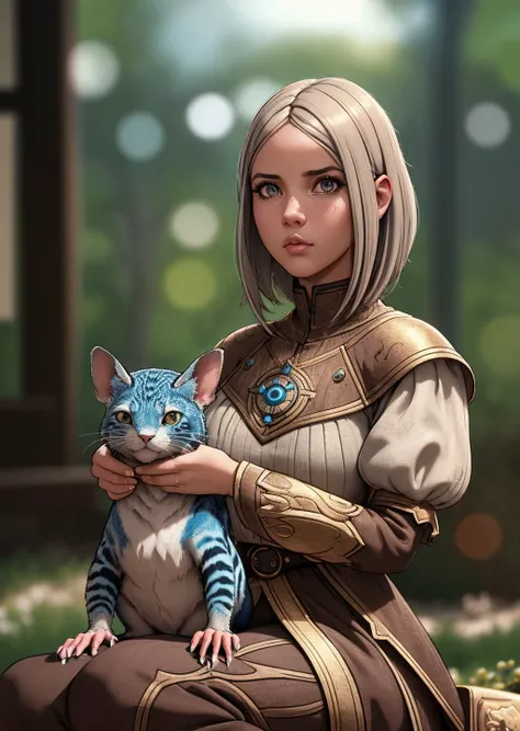nordic girl and pet Mexican Mole Lizard, Light brown head, lies, frowning, Bursa and Cumal1k1z1k: the Birth of the Ottoman Empire, mystical fractals style,, (masterpiece), (realistic), 8k, RAW photo, very wide shot, octane render, unreal engine, volumetrics dtx, (film grain, bokeh, blurry foreground)