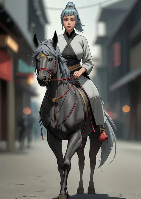asian girl and pet Tennessee Walking Horse, Gray-haired head, gesticulate, Dejection, Old City of Sana'a, freaky style,, (masterpiece), (realistic), 8k, RAW photo, very wide shot, octane render, unreal engine, volumetrics dtx, (film grain, bokeh, blurry foreground)