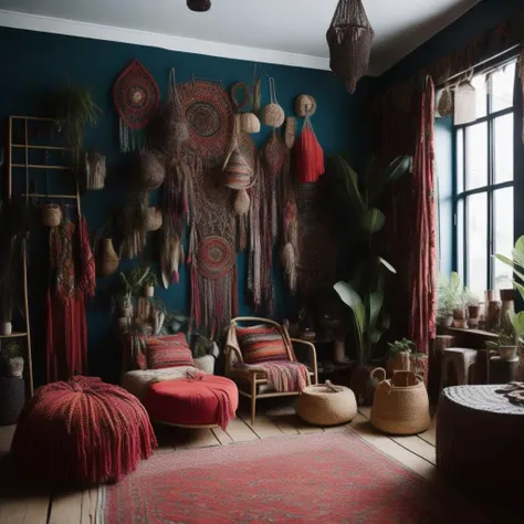 <lyco:Boho_style_interior_design_Sa_May:1.0> Boho style dressing room