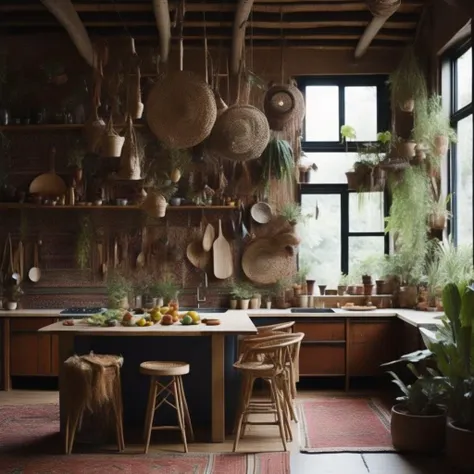 <lyco:Boho_style_interior_design_Sa_May:1.0> Boho style kitchen