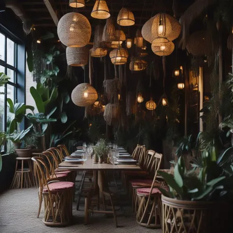 <lyco:Boho_style_interior_design_Sa_May:1.0> Boho style restaurant