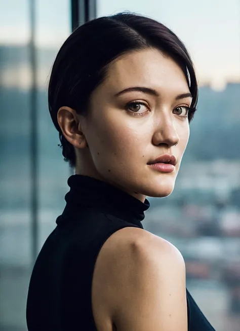 A stunning intricate full color portrait of (sks woman:1), wearing a black turtleneck, epic character composition, by ilya kuvshinov, alessio albi, nina masic, sharp focus, natural lighting, subsurface scattering, f2, 35mm, film grain, <lora:locon_isabriones_v1_from_v1_64_32:1.25>