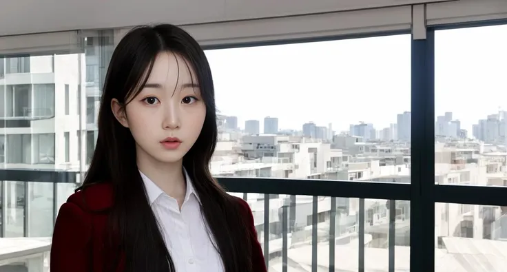 a nmixxhaewon, school uniform, spring season, aesthetic, sakura,balcony, 4k, Fujifilm XT3, 8k, max result, photographed on a Kodak, Award-winning photograph, (best quality:1.5), photorealistic, masterpiece, Raw Photo, perfect shading, realism, photography, face texture, lip texture, 8k eye, pretty, cute, depth of field, aesthetic, desktop wallpaper, girlfriend <lora:epiNoiseoffset_v2:1.7> <lora:nmixxHaewonV1a:1>