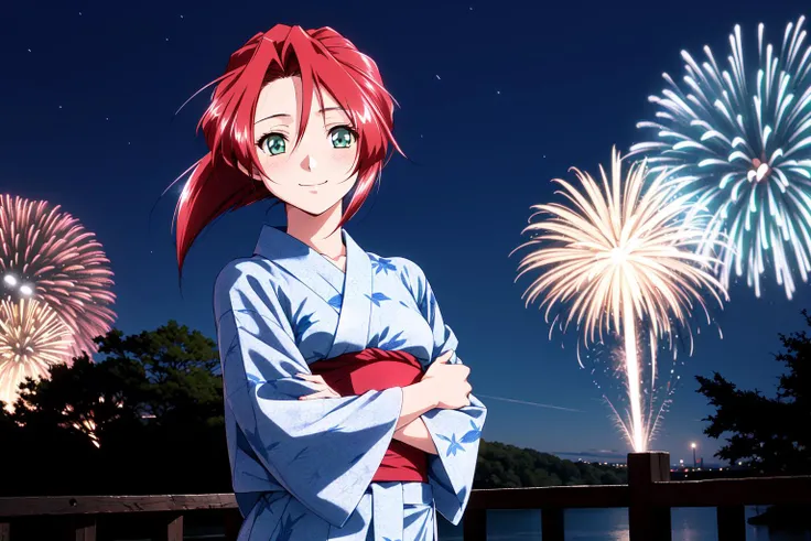 (RAW photo, best quality), 1girl, solo, light smile,
outdoor, night time, fireworks,
<lora:innai_kansen_iimura_manami_v2_2-000002:1>, iimura manami, yukata,
