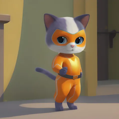 cartoon cat with blue eyes and orange tail standing in front of a yellow background, anime cat, sora as a cat, realistic anime cat, calico cat, calico, an anthro cat, anthropomorphic female cat, anime visual of a cute cat, nekomimi, neko, anime catgirl, anthro cat, anthropomorphic cat, kawaii cat