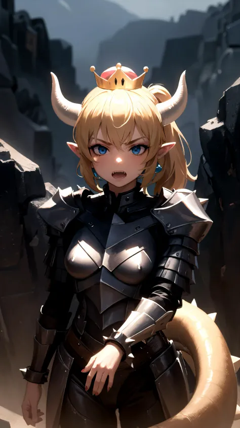 (fantasy style:1.2), (High Quality:1.4), (Best Quality:1.4), (masterpiece:1.4), official art, official wallpaper, 4k textures,
<lora:bows1:0.4>, bowsette, (blonde hair:1.1), (white horns:1.2), (pointy ears:1.1), (blue eyes:1.2), (hair between eyes:1.1), (ponytail:1.1), spiked shell, tail, nail polish, fang, sharp teeth, (crown:1.2), (spiked armlet:1.1), earrings, large breasts
wearing edgBerserker_armor, shoulder armor, red eyes glowing, torn cape, <lora:edgBerserkerArmor:0.6>
(detailed:1.05), (extremely detailed:1.06), sharp focus, low contrast, soft cinematic light, HDR, (intricate:1.03), (extremely intricate:1.04), (Epic scenery:1.09), (beautiful scenery:1.08), (detailed scenery:1.08), (intricate scenery:1.07), (wonderful scenery:1.05), beautiful face, [perfect eyes:0.8], [perfect skin:0.8], [detailed face:0.8], [detailed eyes:0.8], [detailed hair:0.8], [detailed lips:0.8]