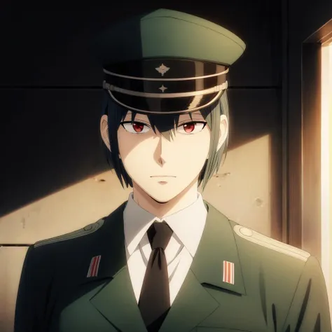 <lora:YuriBriar001:0.7>,<lora:add_detail:1>,<lora:boldline:-0.8>,<lora:noline:0.3>,shaded_face,
YuriBriar,1boy,solo,
military_hat,military uniform,
black necktie,