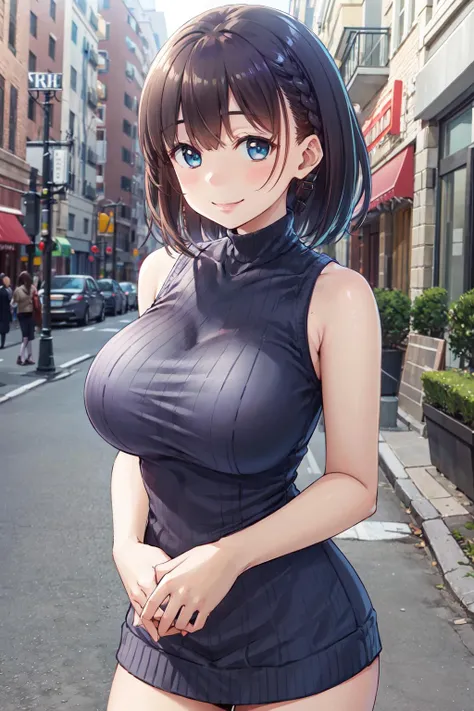 8k, alone、Highest quality, masterpiece, Realistic, Very detailed, photo Realistic, Improvement of quality, Hmph:1.2,City park in the evening、on the asphalt、32K、Best image quality、Ochre sleeveless knit dress、Cheap feeling、very good、panties、Bodyline:1.3 is clear、、((Browsing Caution:1,.))、smile、(Bob Hair)、Medium bodied:1.3、Ample breasts:1.3、height: 157cm,A Japanese woman of unparalleled beauty、Beautiful Face、High heels、Bracelet in right hand、((Aya Ueto:1.3))、((Pulling on panties)),((Skirt flip,No pants))、