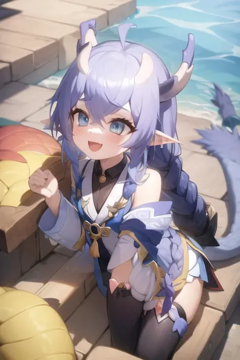 bailu, 1girl, dragon girl, :d