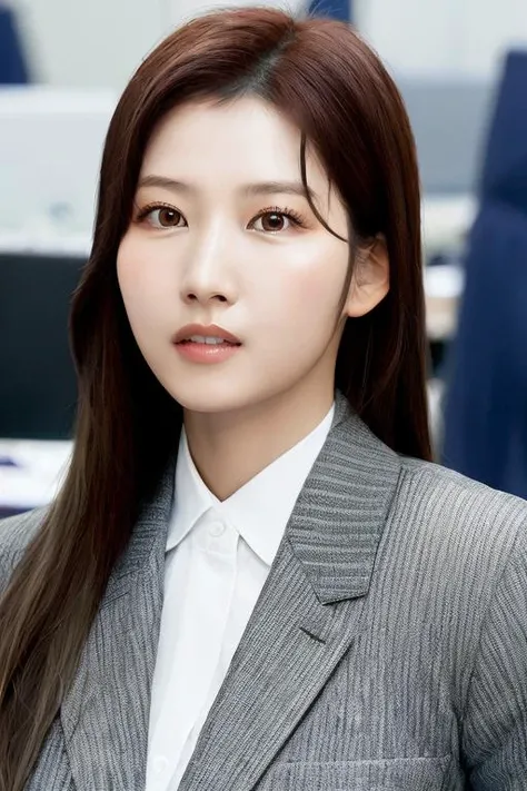 twsana, (realistic:1.5), (office worker:1.2), makeup, (portrait photo:1.2), (intricate:1.2), (looking at viewer:1.2) <lora:twsana:1>