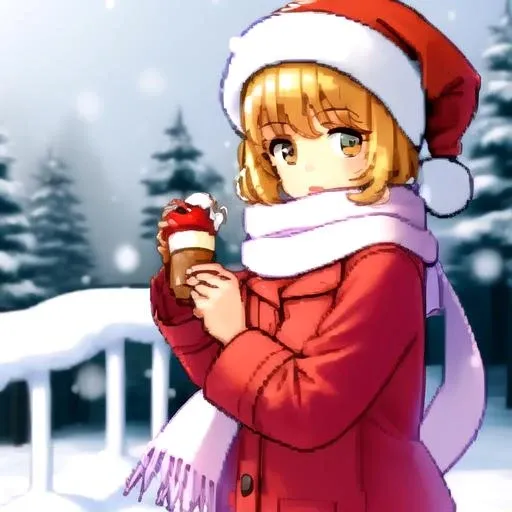 1girl  with  scarf, winter coat, snowing, <lora:90s_game_pixel _style:1.2>