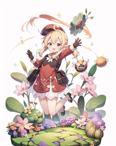 <lora:urozukiv1-000090:0.8>, (masterpiece, best quality), 1girl, flowers,  simple background, jumping, 
<lora:klee1-000009:0.8>,red hat, red eyes, red dress, gloves, blonde hair, ahoge,  (hands up, open hands:1.2), long sleeves,