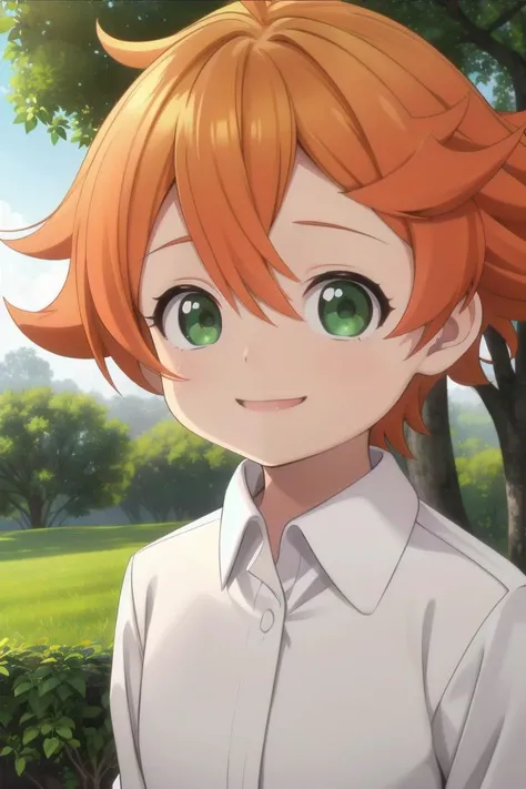 <lora:the-promised-neverland-emma-sd15-V10:0.6>
a -yeld gineverland_emma standing on a beautiful green field with trees in the background, she has green eyes, short hair and wears a long sleeved white collared shirt, she has orange hair she has a bright smile, the sun is setting, The soft lighting and detailed surroundings create an immersive environment where imagination runs wild hyper-detailed, hyper-detailed face, high quality visuals, dim Lighting, sharply focused, octane render, 8k UHD