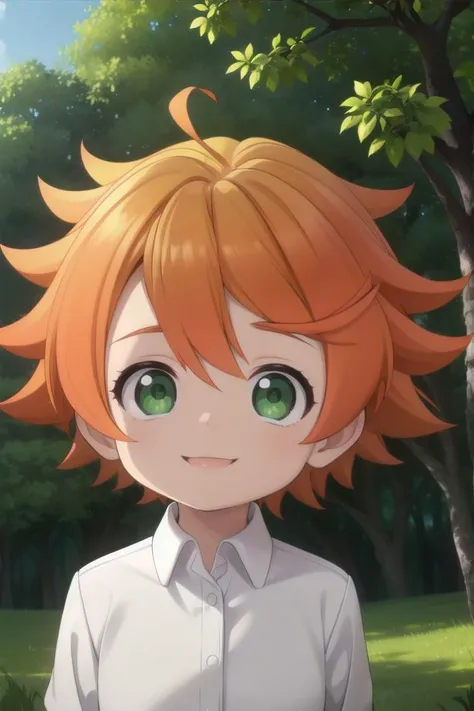 <lora:the-promised-neverland-emma-sd15-V10:0.6>
a **************** neverland_emma standing on a beautiful green field with trees in the background, she has green eyes, short hair and wears a long sleeved white collared shirt, she has orange hair she has a bright smile, the sun is setting, The soft lighting and detailed surroundings create an immersive environment where imagination runs wild hyper-detailed, hyper-detailed face, high quality visuals, dim Lighting, sharply focused, octane render, 8k UHD