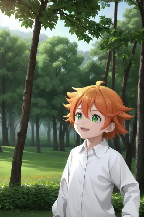 <lora:the-promised-neverland-emma-sd15-V10:0.6>
a 11-year-old girl neverland_emma standing on a beautiful green field with trees in the background, she has green eyes, short hair and wears a long sleeved white collared shirt, she has orange hair she has a bright smile, the sun is setting, The soft lighting and detailed surroundings create an immersive environment where imagination runs wild hyper-detailed, hyper-detailed face, high quality visuals, dim Lighting, sharply focused, octane render, 8k UHD