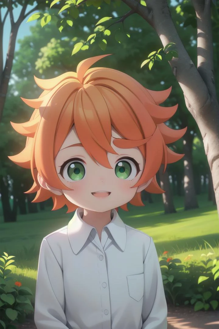 <lora:the-promised-neverland-emma-sd15-V10:0.6>
a 11-year-old girl neverland_emma standing on a beautiful green field with trees in the background, she has green eyes, short hair and wears a long sleeved white collared shirt, she has orange hair she has a bright smile, the sun is setting, The soft lighting and detailed surroundings create an immersive environment where imagination runs wild hyper-detailed, hyper-detailed face, high quality visuals, dim Lighting, sharply focused, octane render, 8k UHD
