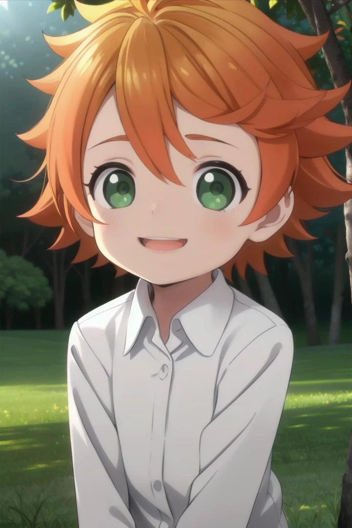 <lora:the-promised-neverland-emma-sd15-V10:0.6>
a 11-year-old girl neverland_emma standing on a beautiful green field with trees in the background, she has green eyes, short hair and wears a long sleeved white collared shirt, she has orange hair she has a bright smile, the sun is setting, The soft lighting and detailed surroundings create an immersive environment where imagination runs wild hyper-detailed, hyper-detailed face, high quality visuals, dim Lighting, sharply focused, octane render, 8k UHD