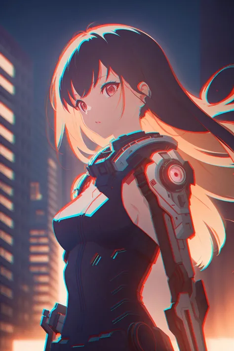 (best quality, masterpiece, highres),1girl,solo,glowing eyes,mechanical eye,cyberpunk,wind,day,blurry background,<lora:anaglyph RG_v1s:1>,