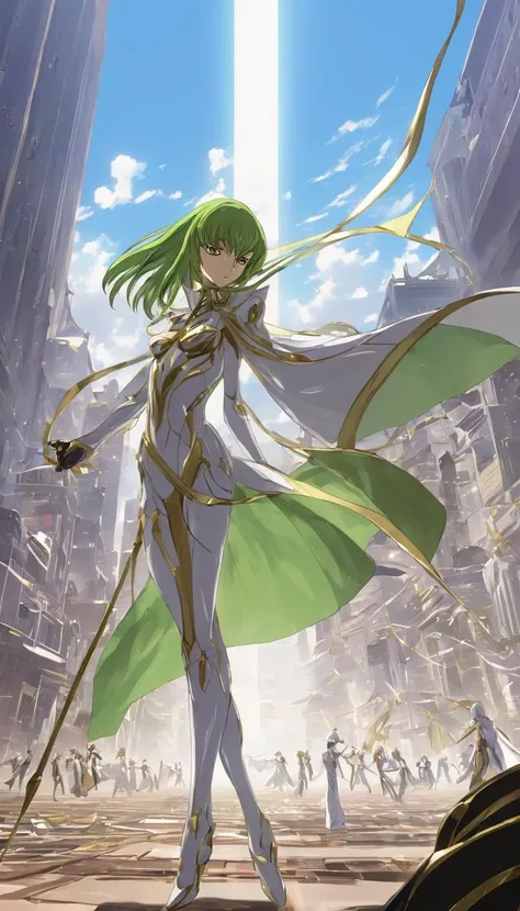 concept art Cinematic scene, hero view, 1girl, C.C., Code Geass, action pose, detailed background, masterpiece, best quality, high quality, highres, absurdres <lora:cc:1> . digital artwork, illustrative, painterly, matte painting, highly detailed
