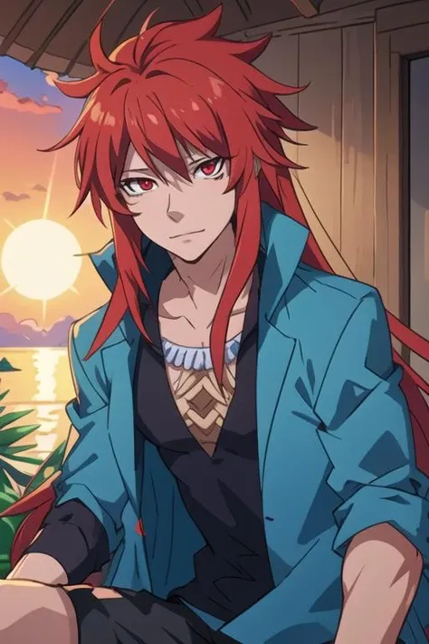 masterpiece, best quality, game cg, 1boy, solo, male focus, looking at viewer, upper body, depth of field, <lora:guy_crimson:0.72>, guy_crimson, red eyes, red hair, long hair, , Narnia: A land of talking animals and magical creatures, ruled by Aslan the lion,