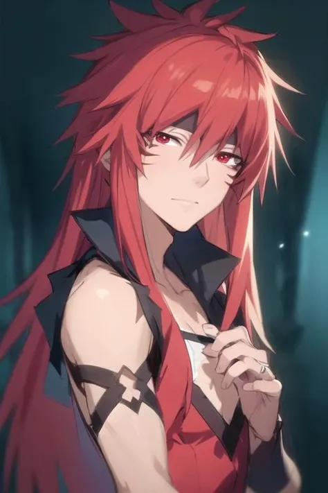 masterpiece, best quality, sketch, 1boy, solo, male focus, looking at viewer, upper body, depth of field, <lora:guy_crimson:0.72>, guy_crimson, red eyes, red hair, long hair, devil costume, , 16k resolution