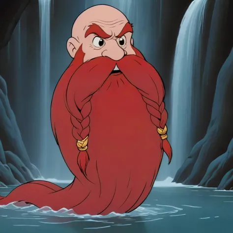 <lora:sdxl_lora_80scartoon:1.2> style of 80scartoon, <lora:Harry_Dwarf_1.5:0.8> Harry_Dwarf, Braided moustache, long red beard, bald, looney toons, bangles, Ethereal Waterfalls ,(animation cel)
