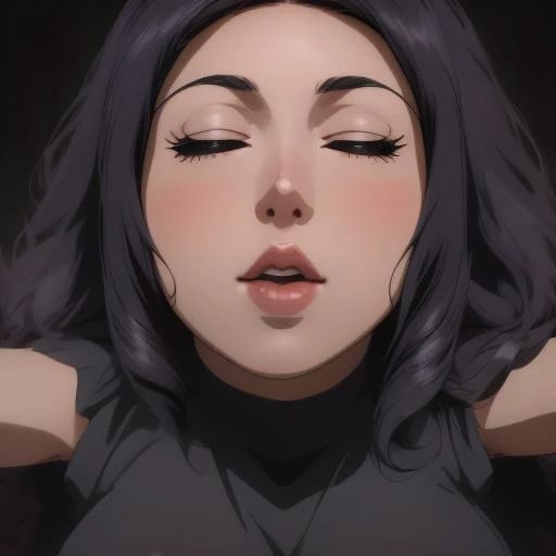 anime, <lora:sd15_lora_beta:0.1>, <lora:ETO_OC:0.1> ETO-OC, <lora:ETO_OCC006:0.8>, ETO_OCC, (curly hair:1.3), (long hair:1.1), (black hair:1.8), thick eyebrows, (plump), ((1girl)), (closed eyes), (parted bangs:1.8), (apple-cheeks, round-face, round-chin), (anime screencap:1.8), (edgQuality:1.5), <lora:PovKiss_FefaAIart:0.8> pov, kiss, peck lips, round lips, thick lips, incoming kiss, outstretched arms, dress, close-up