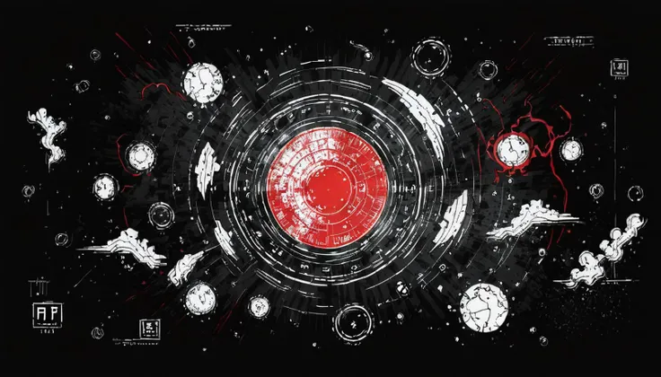<lora:testcyber-000003:1> hud, graphic, elements, <lora:Psych-Red:0.8> illustration, white and red ink on black