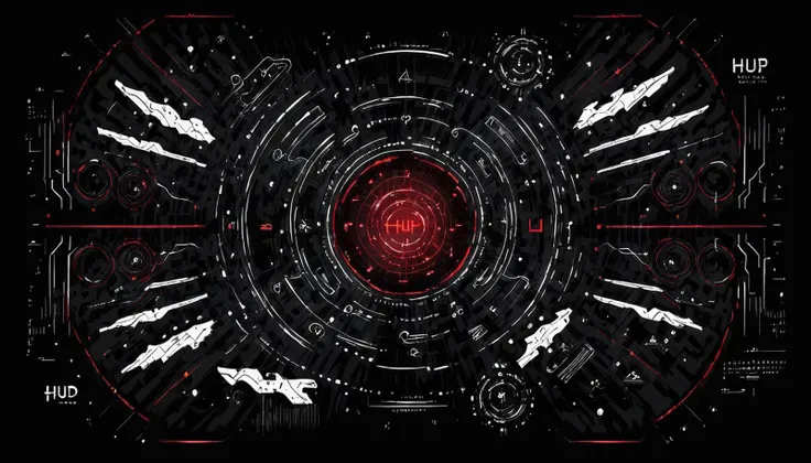 <lora:testcyber-000002:1> hud, graphic, elements, <lora:Psych-Red:0.8> illustration, white and red ink on black