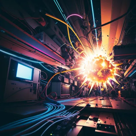 <lora:bb3l15:1> explosion of colors and wires mechanical in the style of bb3l15