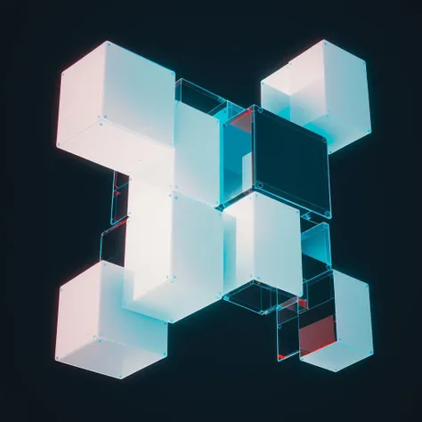 <lora:bb3l15:1> an abstract chromatic aberration pattern made of white cubes over black background