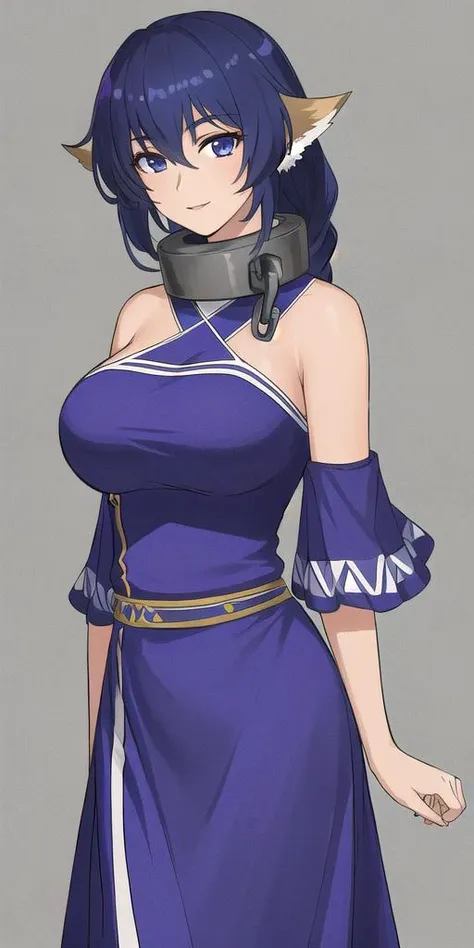 <lora:karulawatureiV2:0.7> karulawaturei, huge_breasts, standing, solo, metal_collar_chain, sundress, masterpiece, best quality, detailed face, detailed eyes, highres,