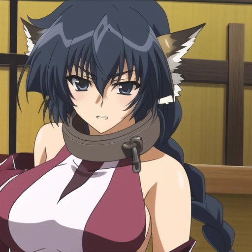 <lora:Karulawaturei:.7>, karulawaturei, big_breasts, metal_collar, braid