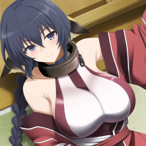 <lora:Karulawaturei:.7>, karulawaturei, big_breasts, metal_collar, braid