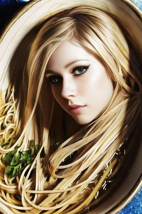 Junoesque 22yo <lora:Avril Lavigne:0.7> (avril lavigne), 1girl, <lora:food_girl_lora_01:1.1> (food), noodles, in container, minigirl, bathing in food, ramen, full-body, navel, barefoot, arms up, on back, lying, thighs, sexy pose BREAK ((photorealistic), realistic face), medium breasts, beautifully detailed woman, realistic face, detailed mouth, extremely detailed eyes_and_face, beautiful attractive face, beautiful detailed eyes, (photorealistic), pronounced feminine feature, matte eyeshadow, eyelashes, eyeliner, perfect thin body, smooth skin, dynamic posing, toned body, flat belly, (5 fingers per hand), BREAK color HD photo, Unclear, (full-body shot, high quality photo, masterpiece), HDR, 8K resolution, analogue RAW DSLR, best quality, absurdres, vivid vibrant colors, skin pores, intricate detail, (intricately detailed face_and_eyes), realistic human hands, sophisticated detail, (realistic lighting, sharp focus), centerfold, bokeh, official art, 8k wallpaper, ultra high res, professional photography