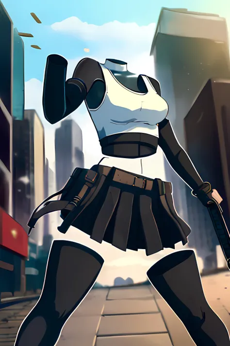 (masterpiece:1.4), (best quality), (detailed), depth of field, 1girl, solo, action pose, (large breasts), ((invisible)), no humans, faceless, headless, city (ruins) background, black skirt, black thighhighs, boots, breasts, cityscape, crop top, elbow gloves, elbow pads, red fingerless gloves, <lora:tifa_lockhart_offset:1>, <lora:invisible:1.4>
