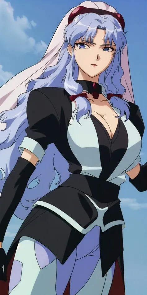 <lora:ElHazardIfuritaV4:0.7> ElHazardIfurita, black_dress_blue_pantyhose_hairband_veil, huge breasts, standing, solo, masterpiece, best quality, detailed face, detailed eyes, highres,