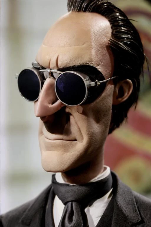 a man in a suit and tie wearing sunglasses with a sad look on his face, style of Tim Burton claymation <lora:Glacier Sunglasses:1><lora:add_detail:1> <lora:TimBurton_Animation_offset:1>