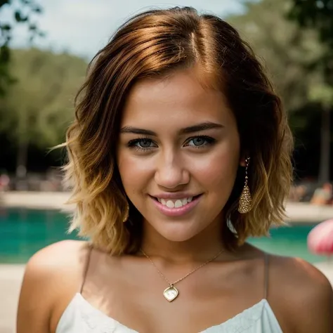 <lora:m1l3yc:1>, Realistic photo of a beautiful m1l3yc woman,  1girl, solo, looking at viewer, smile, blonde hair, brown hair, bare shoulders, jewelry, collarbone, upper body, multicolored hair, earrings, teeth, grin, lips, portrait, realistic, soft lighting, professional Photography, Photorealistic, detailed, RAW, analog, sharp focus, 8k, HD, DSLR, high quality, Fujifilm XT3, film grain, award winning, masterpiece